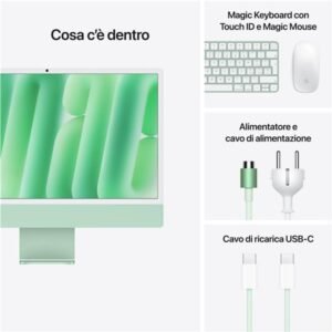 Apple iMac 24 Retina 4.5K M4 Verde Chip 10-Core 16GB RAM 512GB SSD Mac OS Wi-Fi 6 Bluetooth Webcam Tastiera e Mouse Wireless