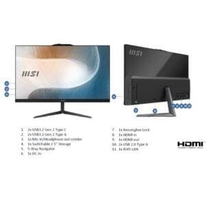 PC All In One MSI Modern AM242 12M-661XIT – Intel Core i5-1235U, 16GB DDR4 3200MHz, 512GB SSD NVMe, Display 23.8" Full HD IPS, Windows 11 Pro