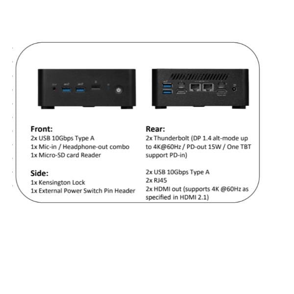 MSI Cubi NUC 1M-031BIT – Mini PC Intel Core 7 150U, UHD Graphics, Wi-Fi 6, Bluetooth, Thunderbolt, Dual HDMI 4K, DDR4 Ready, Design Ultra-Compatto per Uffici e Smart Home - immagine 2