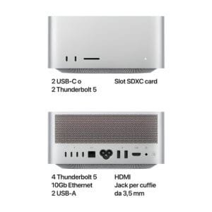 Mac Studio Apple M4 Max โ Mini PC con CPU 14-core, GPU 32-core, 36GB RAM DDR5, SSD 512GB NVMe, Wi-Fi 6E, macOS Sequoia, Thunderbolt 5 e supporto fino a 6 display esterni
