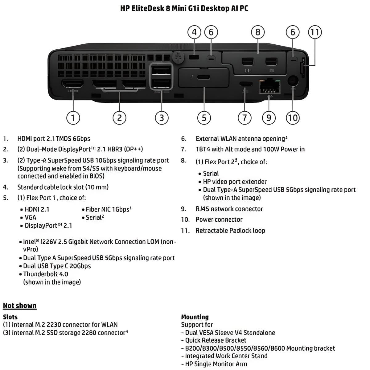 HP EliteDesk 8 Mini G1i AI PC Ultra 7-265T, 32GB DDR5, SSD 1TB PCIe, Windows 11 Pro, Wi-Fi 7, sicurezza Wolf Pro, VESA compatibile - immagine 3