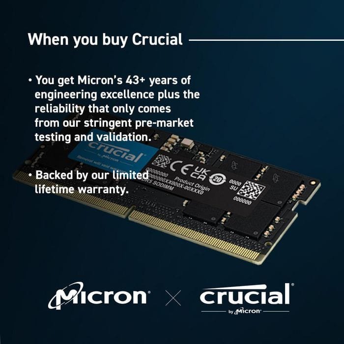 Crucial 16GB DDR5 4800MHz SO-DIMM – Modulo RAM Laptop 262-pin 1.1V CL40, Memoria Unbuffered non ECC** - immagine 5