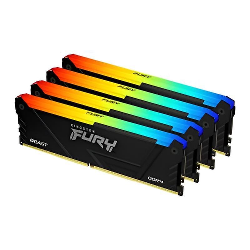 Kingston FURY Beast RGB 128GB DDR4-3600 CL18 kit 4x32GB con dissipatore nero e illuminazione RGB dinamica per PC gaming e workstation
