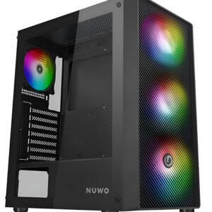 Nuwo Rodan R603 case ATX nero con struttura SPCC 0,5mm, 4 ventole Rainbow incluse, USB 3.0 frontale, senza alimentatore, design gaming moderno