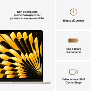 Apple MacBook Air 13" M4, CPU 10-core, GPU 10-core, 16GB RAM, 512GB SSD, Display Liquid Retina 13,6", macOS Sequoia, Galassia