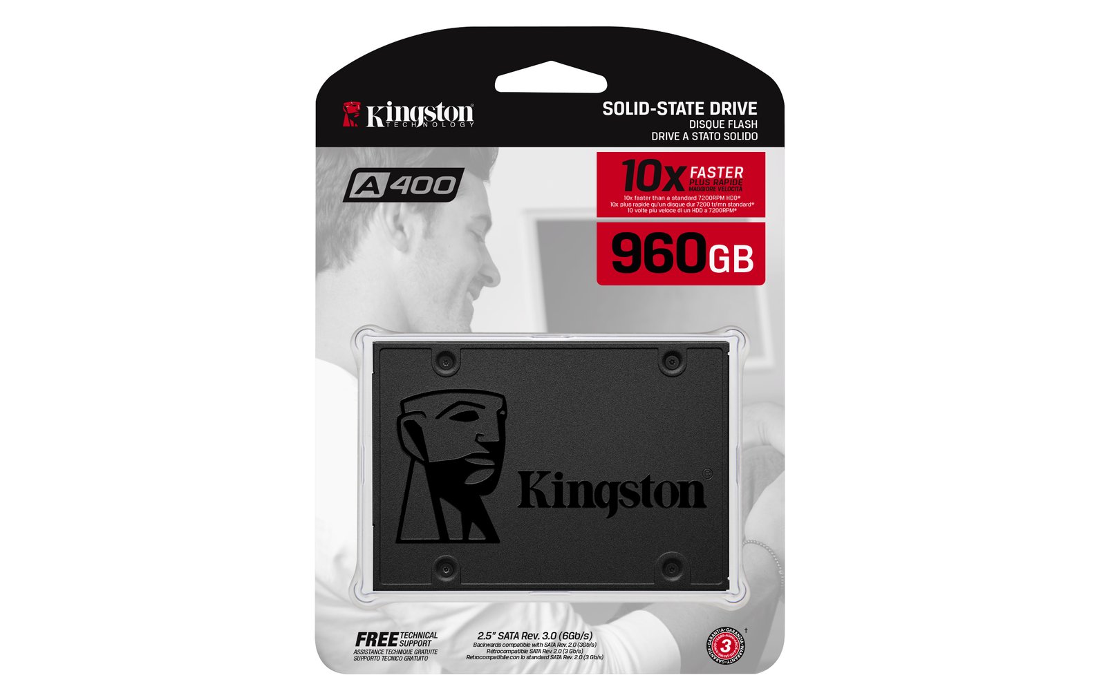 Kingston A400 SSD 960GB 2.5" SATA III 6Gb/s – Drive a stato solido TLC, velocità fino a 500MB/s, upgrade ideale per PC desktop e notebook - immagine 2