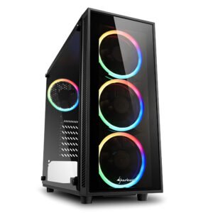 Cabinet Gaming Mid-Tower nero con vetro temperato, 4 ventole ARGB Ring da 120mm, controller incluso, supporto GPU fino a 375mm e dissipatori CPU 160mm