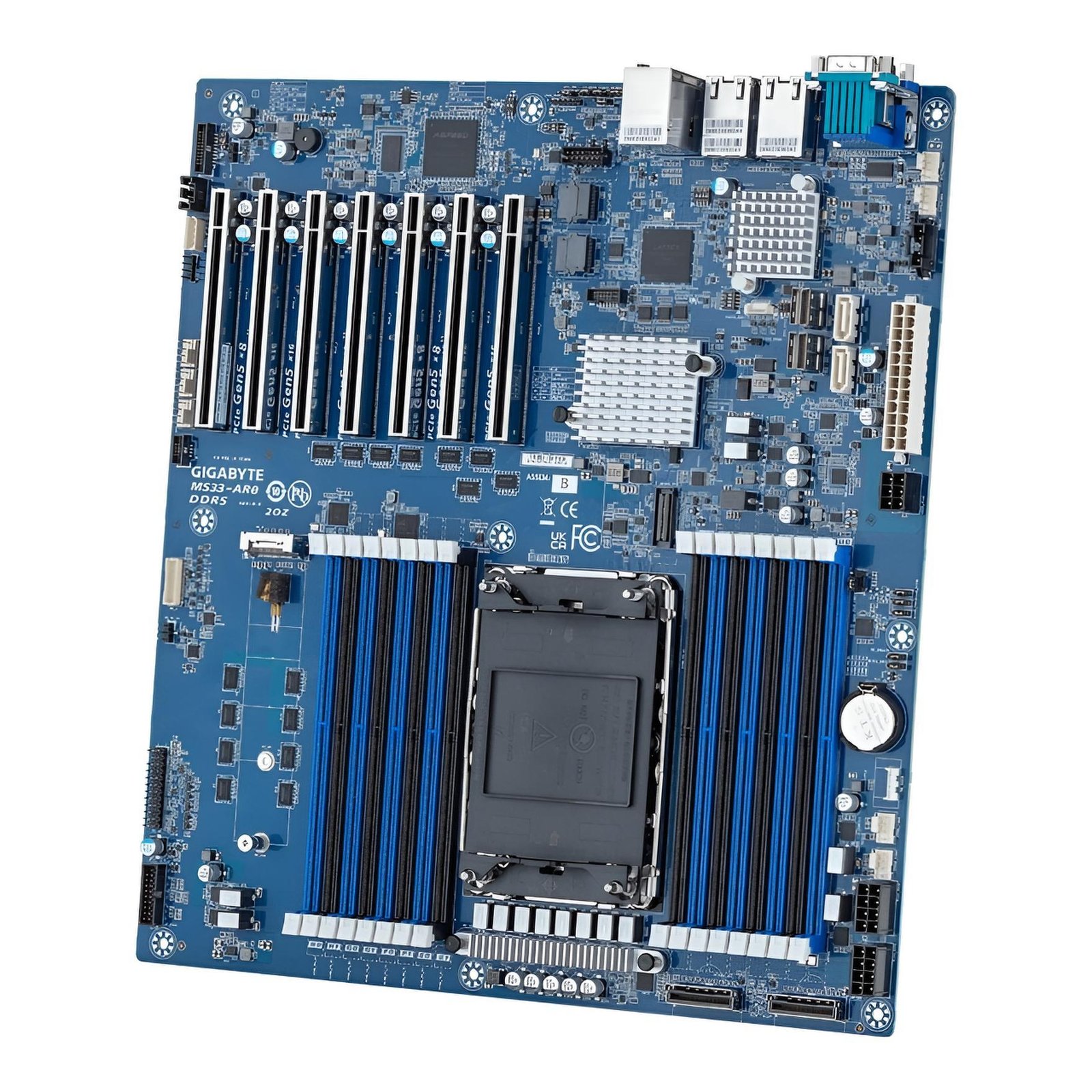 Scheda madre server GIGABYTE MS33-AR0 E-ATX single socket Xeon LGA4677 con DDR5 ECC REG, PCIe Gen5, 2x10GbE Intel e controller AST2600