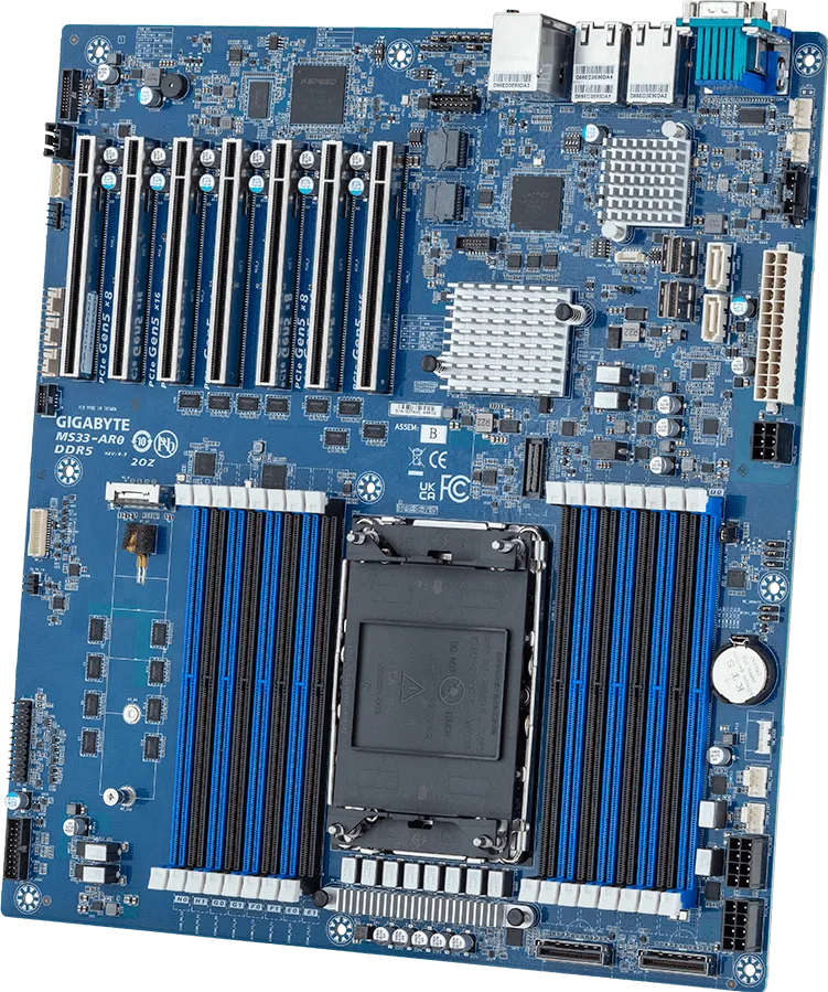 GIGABYTE MS33-AR0 – Motherboard Server E-ATX Single Socket LGA4677 Intel Xeon Scalable 5th/4th Gen, DDR5 ECC REG 16xDIMM, PCIe Gen5, 2x10GbE Intel, AST2600 Management** - immagine 4