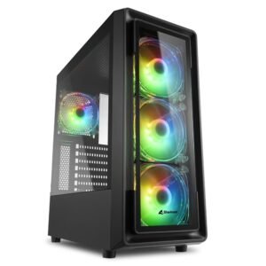 Cabinet Gaming Mid-Tower ARGB – Vetro temperato, 4x ventole ARGB 120mm, controller incluso, ATX/Micro-ATX/Mini-ITX, gestione cavi ottimizzata, Nero