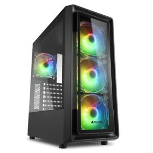 Cabinet Gaming Mid-Tower nero con vetro temperato, 4 ventole ARGB da 120mm, controller incluso e airflow ottimizzato per build ATX, Micro-ATX e Mini-ITX