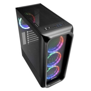 Cabinet Gaming Mid-Tower ARGB USB-C – Vetro temperato, 4x120mm ARGB Fan con controller, USB Type-C, gestione cavi ottimizzata, supporto ATX/Micro-ATX/Mini-ITX