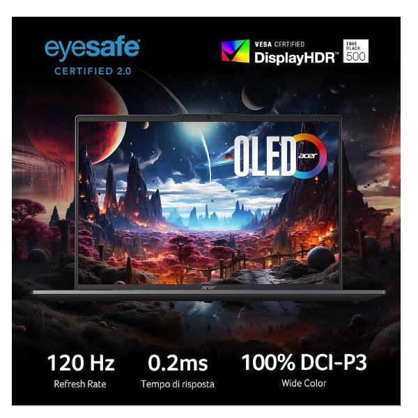 Acer Swift Go AI PC 16 SFG16-72-990J, Intel Core Ultra 9 185H, 16GB DDR5, 1TB SSD, Intel Arc A350M, Display 16" OLED 3.2K, Windows 11 Home, Grigio - immagine 2