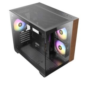 Cabinet CX600M WOOD ARGB Nero e Marrone con Pannello in Vetro Temperato, Illuminazione RGB, Supporto Micro-ATX e ITX, Porte USB 3.0 e Type-C, 3 Slot HDD, Design Legno Moderno