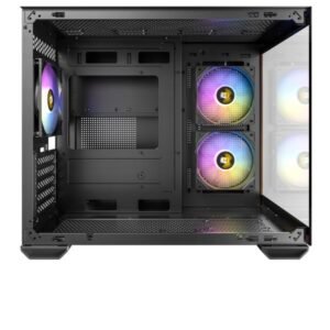 Cabinet CX600M WOOD ARGB Nero e Marrone con Pannello in Vetro Temperato, Illuminazione RGB, Supporto Micro-ATX e ITX, Porte USB 3.0 e Type-C, 3 Slot HDD, Design Legno Moderno