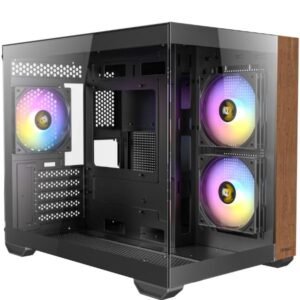 Cabinet CX600M WOOD ARGB nero e marrone con vetro temperato, illuminazione RGB, supporto Micro-ATX e ITX e porte USB 3.0 e Type-C