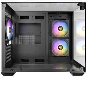 Cabinet CX600M TRIO ARGB Nero con Pannello in Vetro Temperato, Illuminazione RGB, Supporto Micro-ATX e ITX, USB 3.0, Tipo-C, Filtri Antipolvere e Design Compatto Moderno