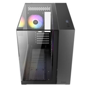 Cabinet CX600M TRIO ARGB Nero con Pannello in Vetro Temperato, Illuminazione RGB, Supporto Micro-ATX e ITX, USB 3.0, Tipo-C, Filtri Antipolvere e Design Compatto Moderno