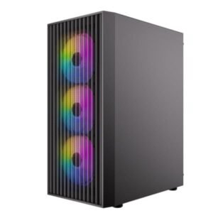 Cabinet Gaming AX27-RGB-ELITE – Mid Tower ATX con vetro temperato, supporto schede madri ATX/Micro-ATX/ITX, 3 slot HDD, connettività USB frontale, colore nero