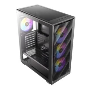 Antec AX85-ARGB Mid Tower ATX Case gaming nero con pannello in vetro temperato, 4 ventole ARGB incluse, supporto radiatori 360mm e gestione cavi ottimizzata
