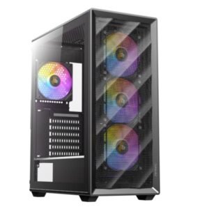 AX85 ARGB cabinet gaming ATX Mid Tower nero con vetro temperato, 4 ventole ARGB da 120mm e doppia porta USB 3.0