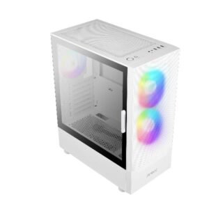 Cabinet NX410 WHITE Bianco con Pannello in Vetro Temperato, Ventole ARGB Preinstallate, Supporto ATX, Micro-ATX e ITX, 7 Slot HDD, USB 3.0 Frontale, Design Gaming Elegante e Moderno