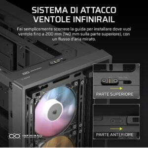 CABINET Corsair FRAME 4000D RS ARGB ATX Mid Tower Gaming Nero, modulare, 3 ventole ARGB incluse, supporto radiatori 360mm, USB-C