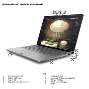 workstation HP ZBook Ultra 14 G1a – Ryzen AI MAX PRO 390, Radeon 8050S, 64GB LPDDR5x, SSD 1TB M.2 PCIe, Display 14" WUXGA, Windows 11 Pro, Alimentatore 140W