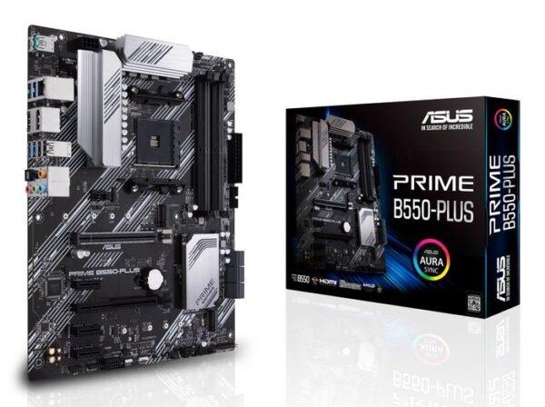 Asus AMD B550 (Ryzen AM4) ATX motherboard with dual M.2, PCIe 4.0, 1 Gb Ethernet, DisplayPort/HDMI, SATA 6 Gbps, USB 3.2 Gen 2 Type-A and Type-C, and Aura Sync RGB headers support