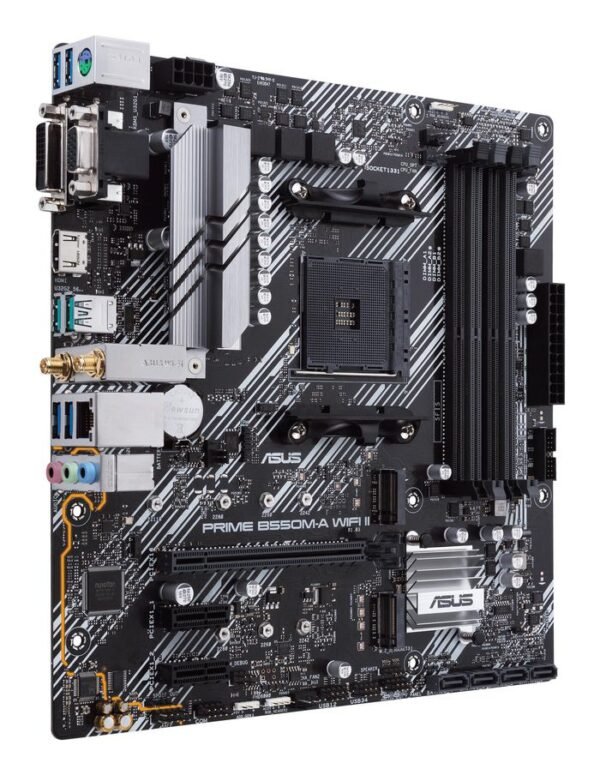 Asus AMD B550 (Ryzen AM4) micro ATX motherboard with dual M.2, PCIe 4.0, Wi-Fi 6, 1 Gb Ethernet, HDMI, DVI-D, D-Sub, SATA 6 Gbps, USB 3.2 Gen 2 Type-A, and Aura Sync RGB lighting support - immagine 3
