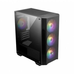 MSI Micro ATX Case Nero Trasparente con Pannello in Acrilico, Ventole RGB 120mm, Filtro Antipolvere, Supporto Raffreddamento Liquido, 4 Slot PCI, USB 3.2, Design Gaming Compatto