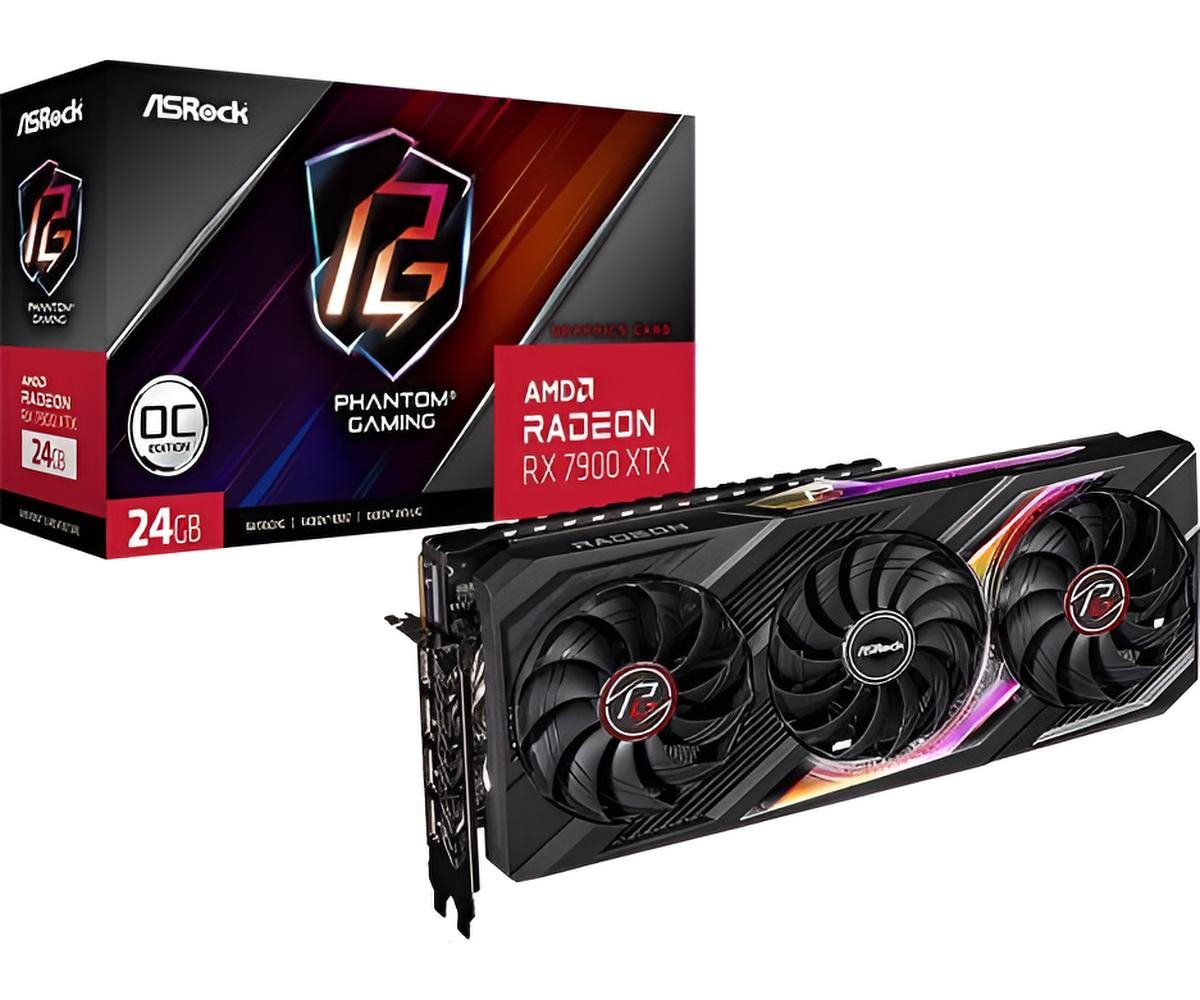 ASRock AMD Radeon RX 7900 XTX 24GB GDDR6 384 bit GPU con tripla ventola RGB e connettività DisplayPort 2.1 e HDMI 2.1