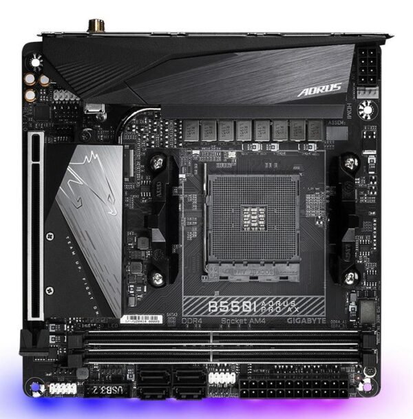 Gigabyte B550I AORUS PRO AX Motherboard - AMD Ryzen 5000 CPUs, 8 Phases VRM, up to 5300MHz DDR4, 1xPCIe 4.0 + 1xPCIe 3.0 M.2, Wi-Fi 6E, 2.5GbE LAN, USB 3.2 Gen 2 - immagine 3
