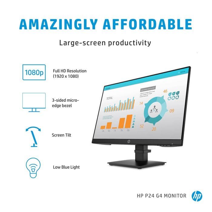 HP P24 G4 FHD – Monitor 23.8" Full HD IPS 75Hz, 16:9, 250cd/m², 1000:1, Anti-Glare, HDMI + DisplayPort, Cornice Sottile, Design Business Sostenibile - immagine 5