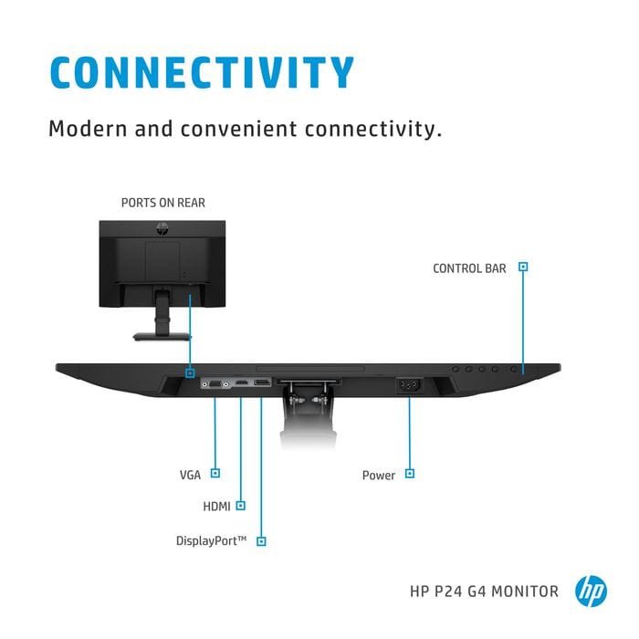 HP P24 G4 FHD – Monitor 23.8" Full HD IPS 75Hz, 16:9, 250cd/m², 1000:1, Anti-Glare, HDMI + DisplayPort, Cornice Sottile, Design Business Sostenibile - immagine 6