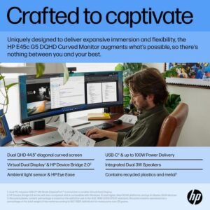 Monitor Desktop - HP E45c G5 Curved Monitor 45" DQHD UltraWide 32:9, 165Hz, HDR, USB-C, HDMI, DisplayPort, Ergonomico, Professionale con Garanzia 1 Anno (10 giorni nel nostro magazzino)