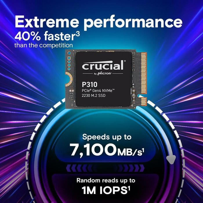 Crucial P310 2TB M.2 2230 NVMe PCIe 4.0 SSD compatto ad alte prestazioni con velocità fino a 7100/6000MBs per notebook e console - immagine 3