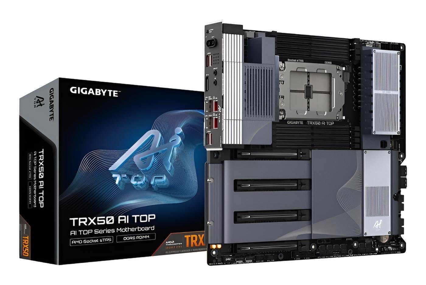 Scheda madre Gigabyte TRX50 AI TOP Extended ATX socket sTR5 per AMD Ryzen Threadripper 7000 con DDR5 ECC, PCIe 5.0, Wi-Fi 7, Bluetooth 5.3 e LAN 10GbE
