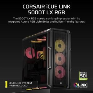 CABINET Corsair iCUE 5000T RGB ATX Mid Tower Black, Vetro Temperato, ARGB, USB-C, Supporto Radiatori 360mm