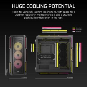 CABINET Corsair iCUE 5000T RGB ATX Mid Tower Black, Vetro Temperato, ARGB, USB-C, Supporto Radiatori 360mm