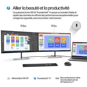 Monitor Desktop - HP Series 7 Pro 27" QHD Thunderbolt 4 Business, IPS Black, 120Hz, HDR400, USB-C PD 100W, HDMI, DisplayPort, Hub USB, LAN, FreeSync, Ergonomico (6-10 giorni nel nostro magazzino)