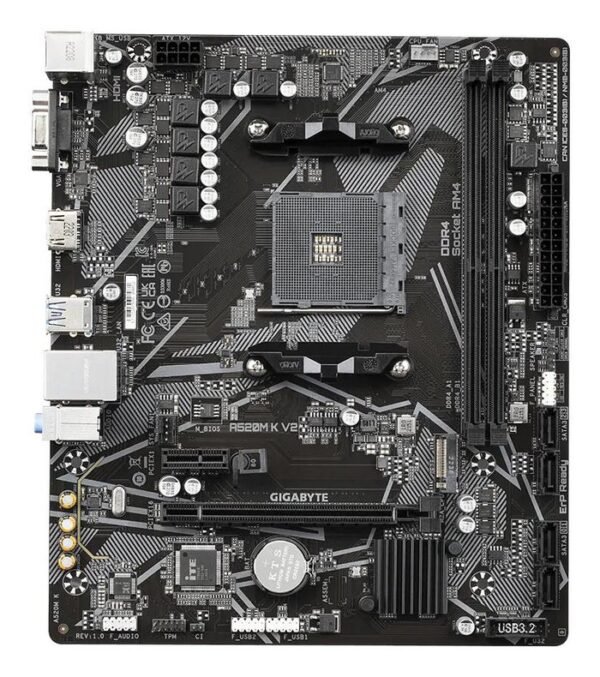 Gigabyte A520M K V2 Motherboard - Supports AMD Ryzen 5000 Series AM4 CPUs, up to 5100MHz DDR4 (OC), PCIe Gen3 x4 M.2, GbE LAN, USB 3.2 Gen 1-W128562937-EET - immagine 3