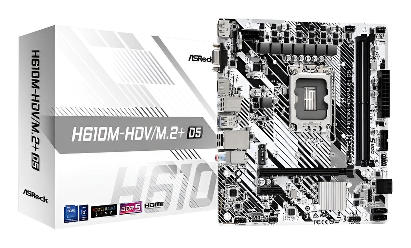 Asrock H610 micro ATX DDR5 scheda madre con socket LGA1700, 2 slot DDR5 fino a 96GB, HDMI, DisplayPort, VGA, LAN Gigabit e audio 7.1