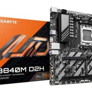 Gigabyte B840M D2H Motherboard - AMD Ryzen 9000 CPUs, 5+2+2 Phases VRM, up to 7600MHz DDR5, 1xPCIe 4.0 + 1xPCIe 3.0 M.2, 2.5GbE LAN, USB 3.2 Gen 1