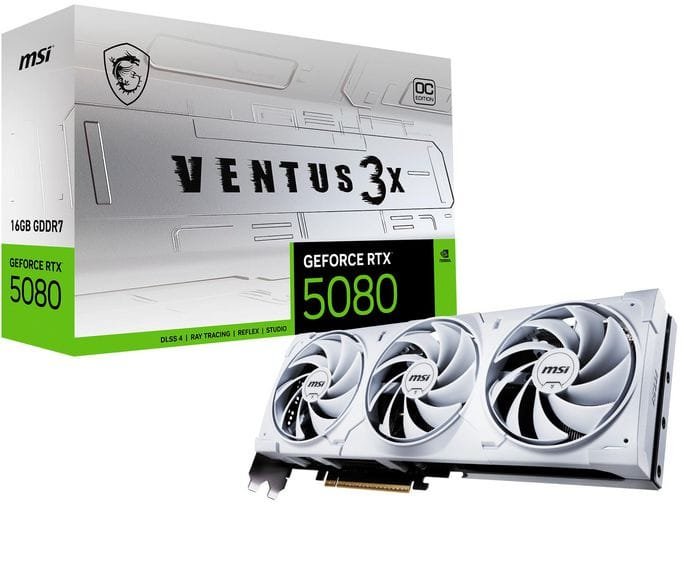 scheda video MSI NVIDIA GeForce RTX 5080 White con 16GB GDDR7 e tripla ventola da 12 cm