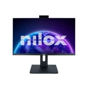 Monitor Desktop NILOX TECH 24" IPS Full HD Multimedia con Webcam, HDMI, DisplayPort, VGA, Jack Audio, 75Hz, 5ms, Altoparlanti Integrati, Regolabile in Altezza, Pivot, VESA