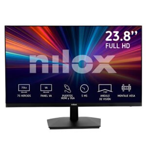 Monitor NILOX TECH 23.8 pollici Full HD con pannello VA, 75Hz, HDMI e VGA, design nero con supporto VESA 100x100mm