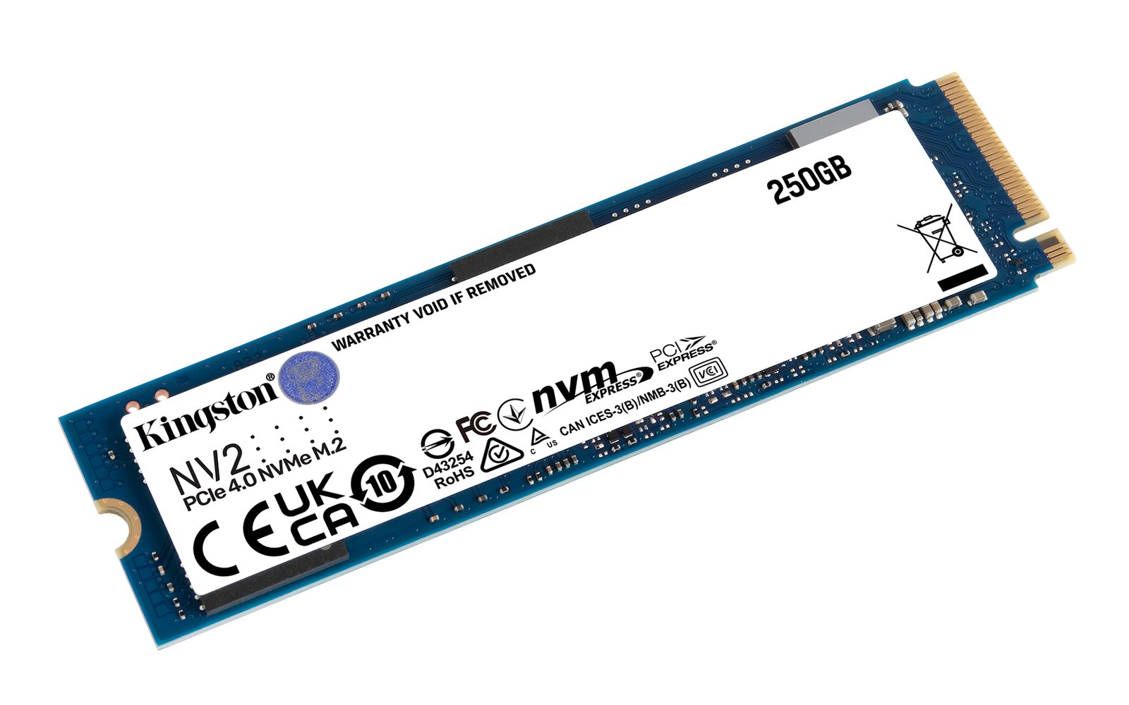 Kingston NV2 SSD 250GB M.2 2280 PCIe 4.0 NVMe con velocità elevate e massima efficienza per PC desktop e notebook ad alte prestazioni-SNV2S/250G-FO