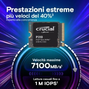 SSD Crucial P310 2TB – SSD interno M.2 2230 PCIe 4.0 NVMe, fino a 7100MB/s lettura e 6000MB/s scrittura, ideale per notebook e console gaming**